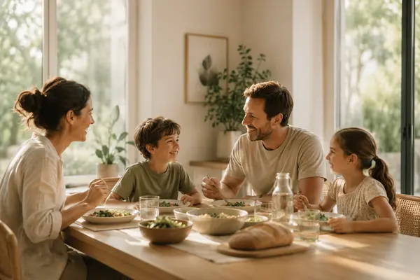 Family sharing a meal at home